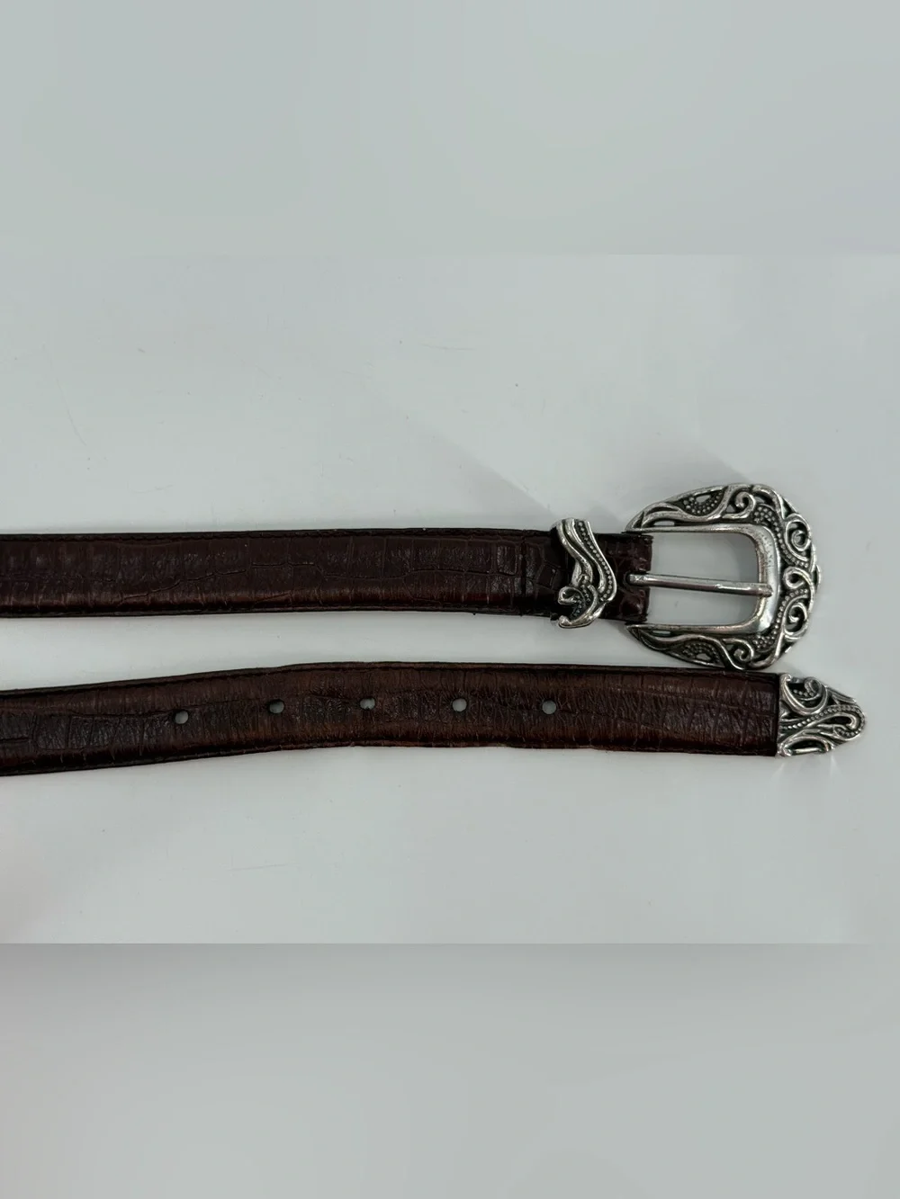 Coldwater Creek Vintage 90s Croc Embossed Leather Belt M/L‎